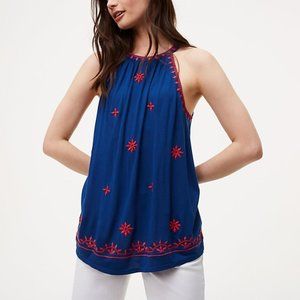 LOFT | Blue & Red Embroidered Halter Top *NWT*